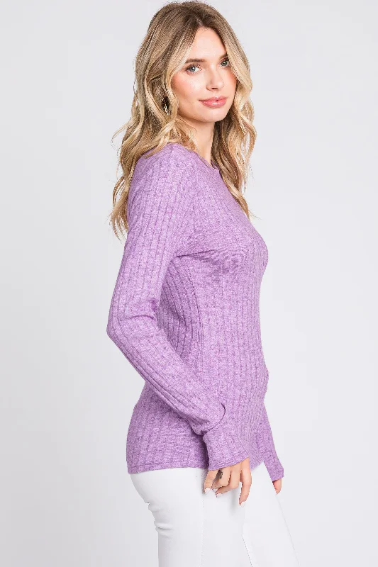 Lavender Ribbed Long Sleeve Top