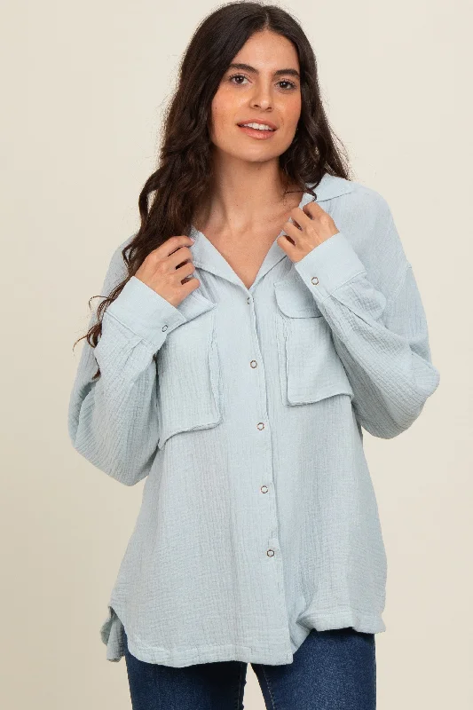 Light Blue Cotton Gauze Button Down Shirt