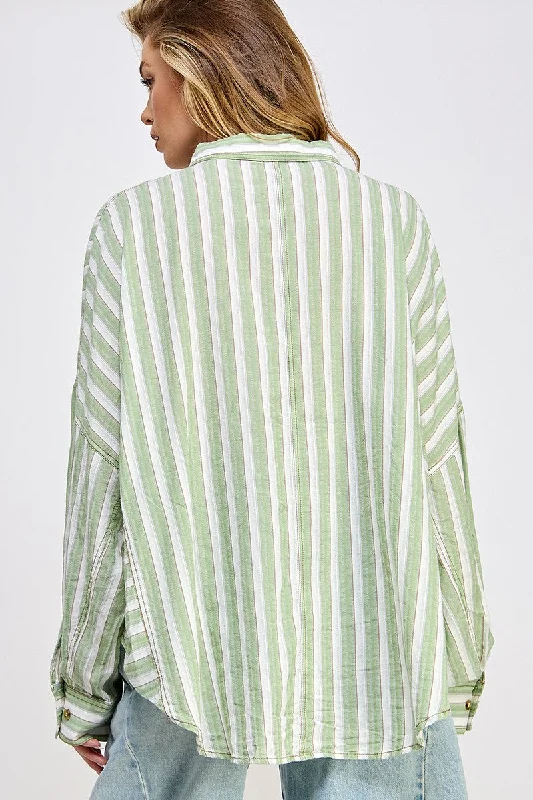 Light Olive Striped Front Pocket Shirt