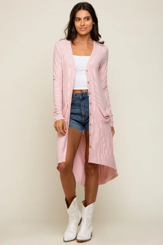 Light Pink Button Front Knit Cardigan