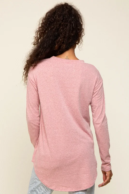 Light Pink Long Sleeve Curved Hem Top