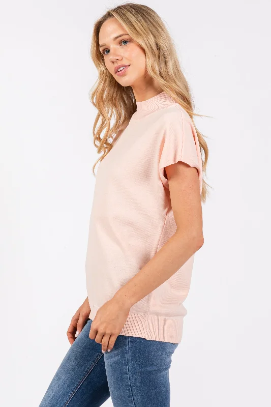 Light Pink Mock Neck Knit Top