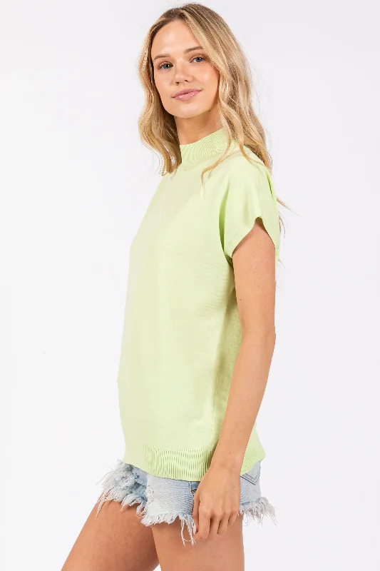 Lime Mock Neck Knit Top