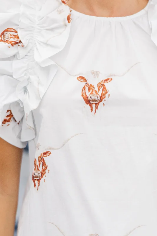 Listen To Your Heart White Longhorn Ruffled Blouse