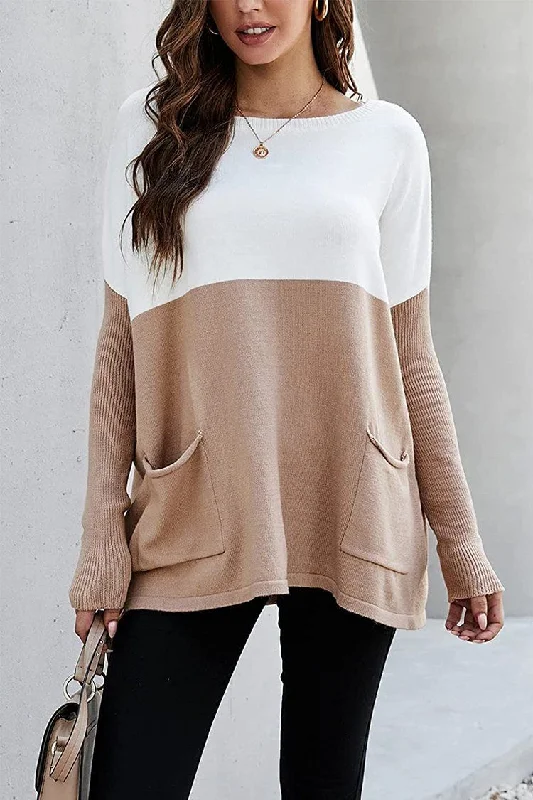 Cropped Color Block Pullover Knit Pullover Oversized Sweater