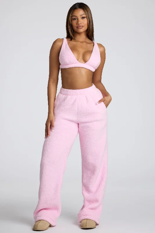 V Neck Fleece Bralette in Baby Pink