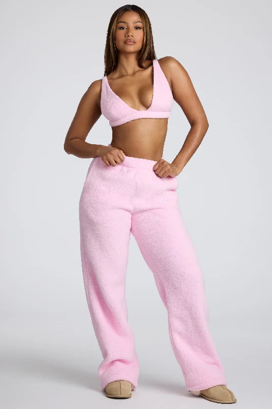 V Neck Fleece Bralette in Baby Pink