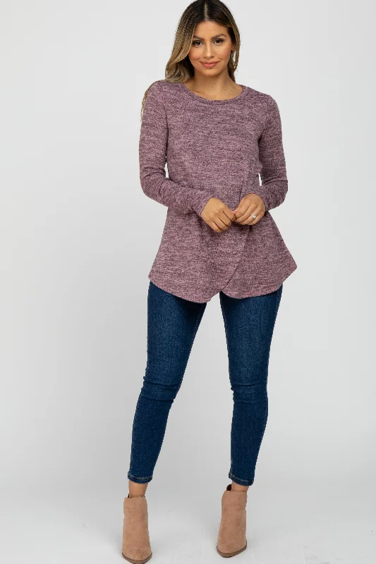 Mauve Heather Knit Layered Front Nursing Top