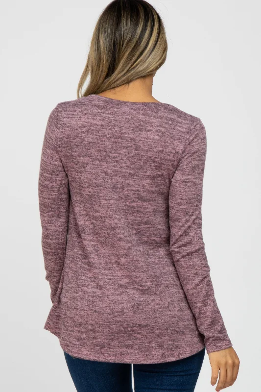 Mauve Heather Knit Layered Front Nursing Top