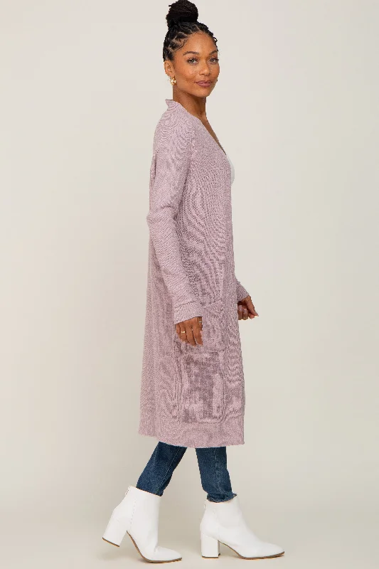 Mauve Open Front Long Cardigan