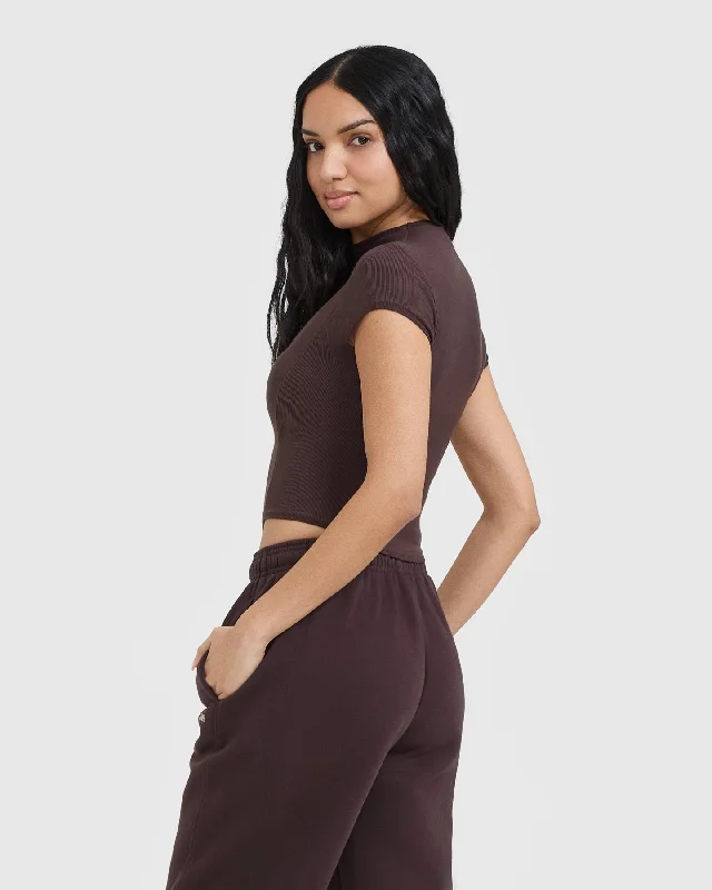 Mellow Rib Mid Mock Neck T-Shirt | Plum Brown