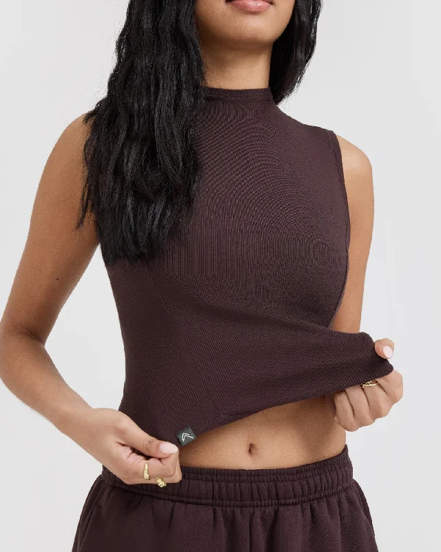 Mellow Rib Mid Mock Neck Tank | Plum Brown