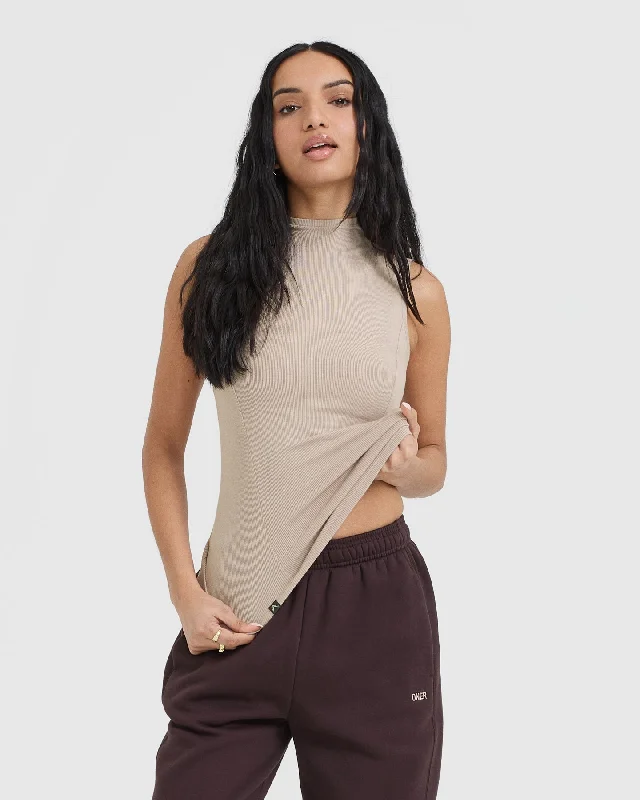 Mellow Rib Mock Neck Tank | Mushroom Brown