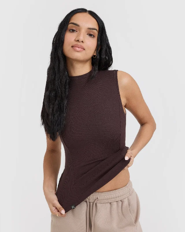 Mellow Rib Mock Neck Tank | Plum Brown