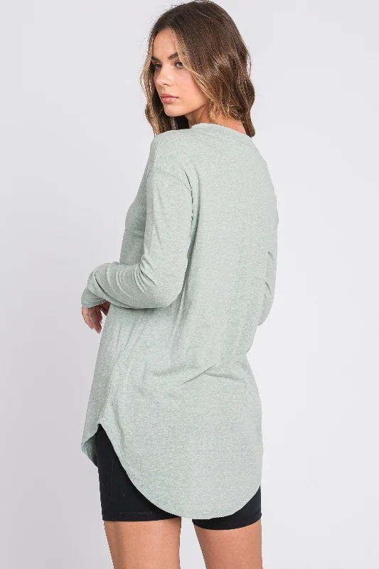 Mint Green Long Sleeve Curved Hem Top