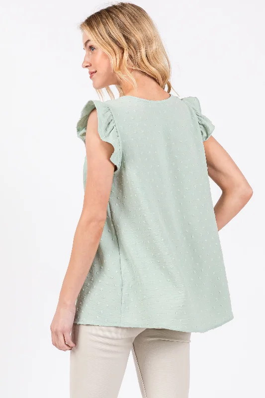 Mint Swiss Dot Flutter Sleeve V-Neck Top