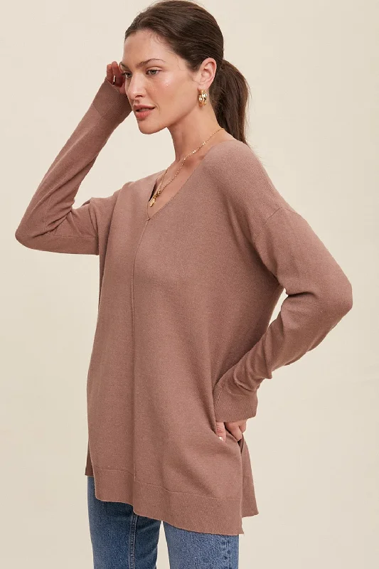 Mocha Oversized Knit Side Slit Top