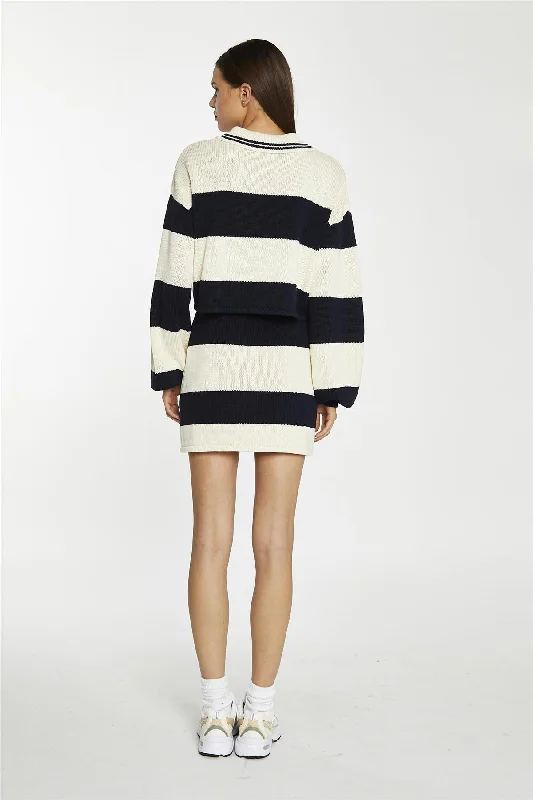 Navy-Cream Stripe Collared Jumper