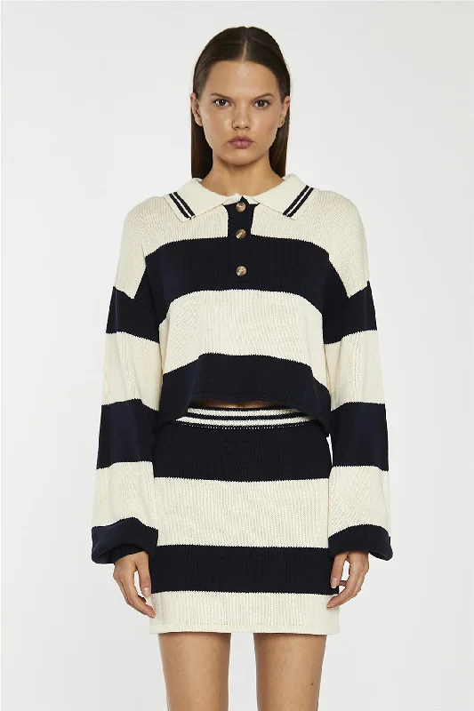 Navy-Cream Stripe Collared Jumper