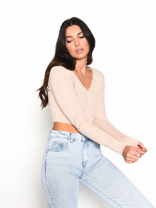 Glamorous Nude Ribbed Crop Cardigan