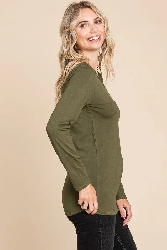 Olive Fitted Long Sleeve Top