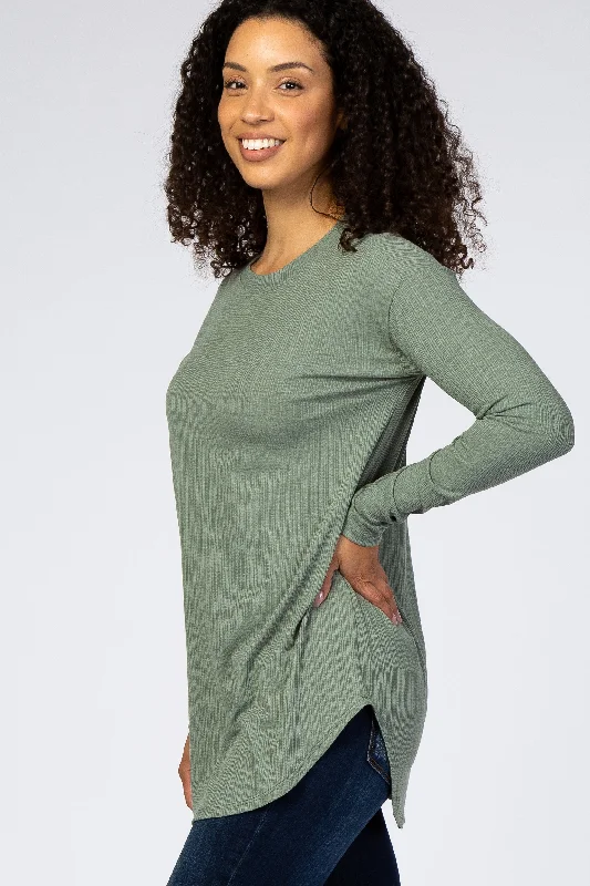 Olive Long Sleeve Ribbed Top