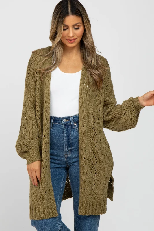 Olive Pointelle Knit Cardigan