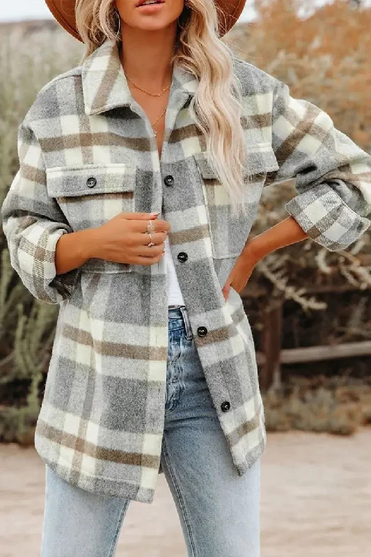 Oversized Flannel Plaid Shirt Jacket Button-down