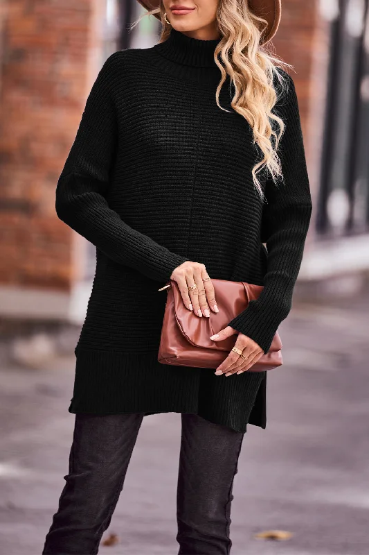 Oversized Long Sleeve Turtleneck Chunky Knit Pullover