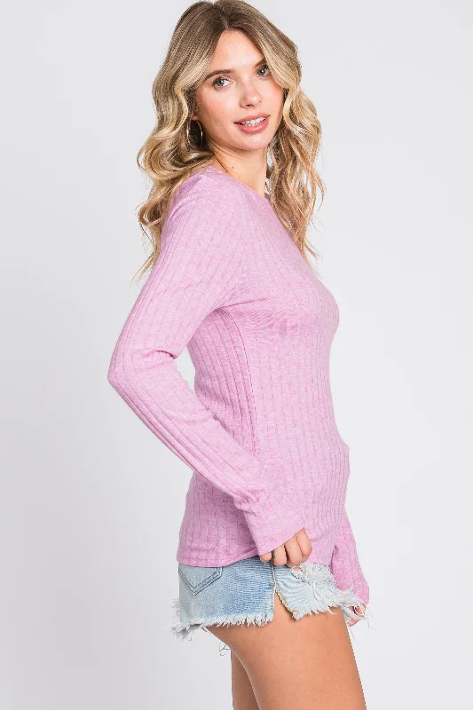 Pink Ribbed Long Sleeve Top