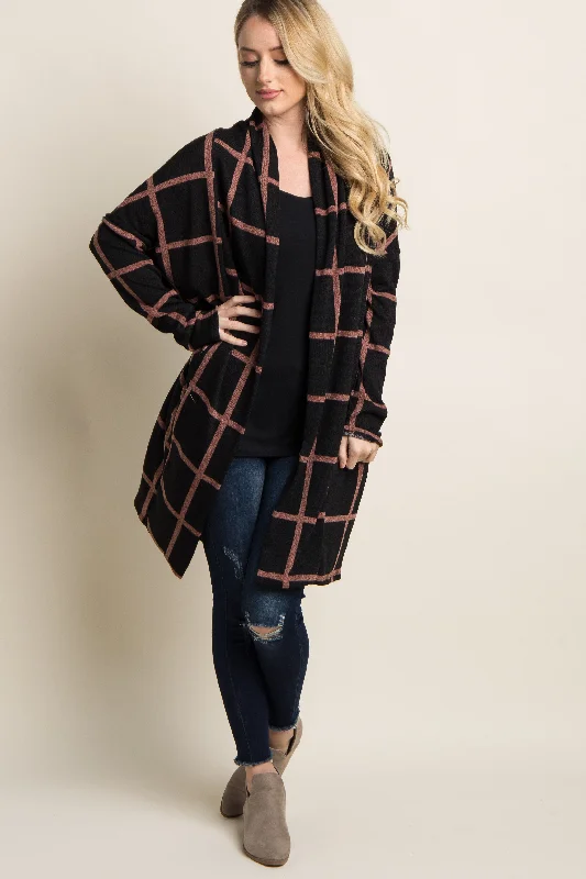 PinkBlush Black Plaid Long Knit Cardigan