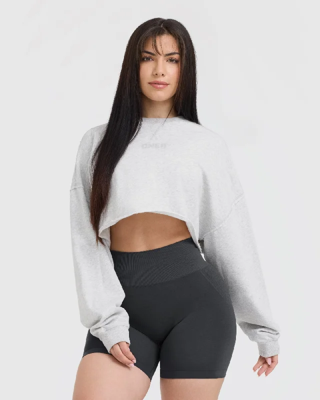 Raw Lounge Crop Sweatshirt | Light Grey Marl