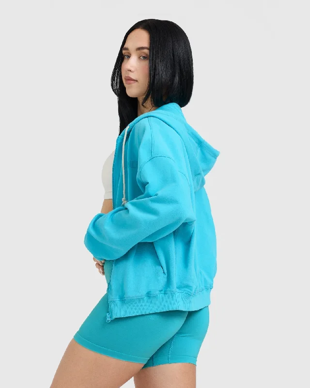 Raw Lounge Oversized Zip Hoodie | Aqua Blue