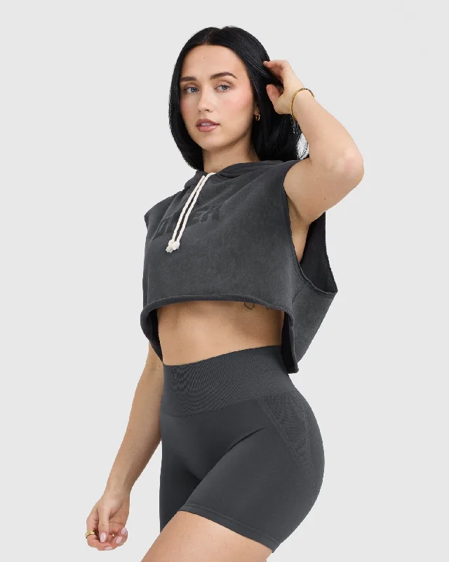 Raw Lounge Sleeveless Crop Hoodie | Coal