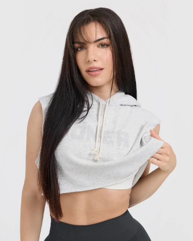 Raw Lounge Sleeveless Crop Hoodie | Light Grey Marl