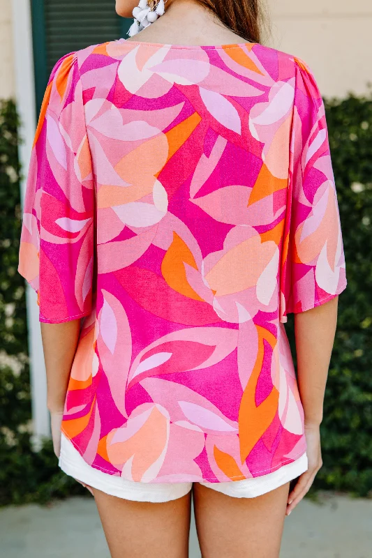 Ready Set Retro Hot Pink Abstract Blouse