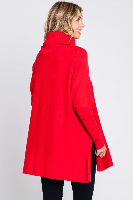 Red Cowl Neck Dolman Sleeve Sweater