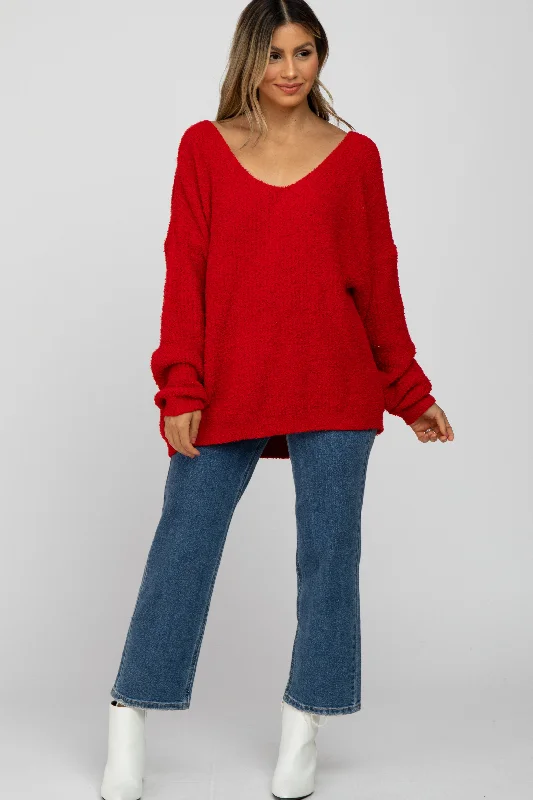 Red V-Neck Soft Sweater