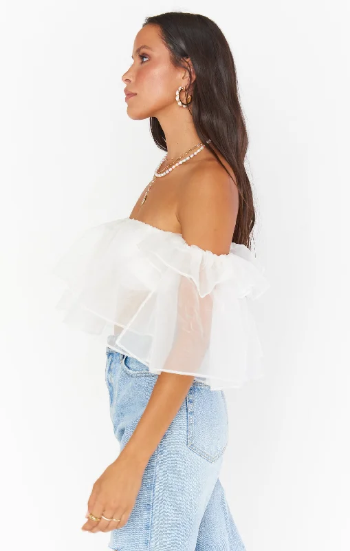 Rossella Ruffle Top ~ White Organza