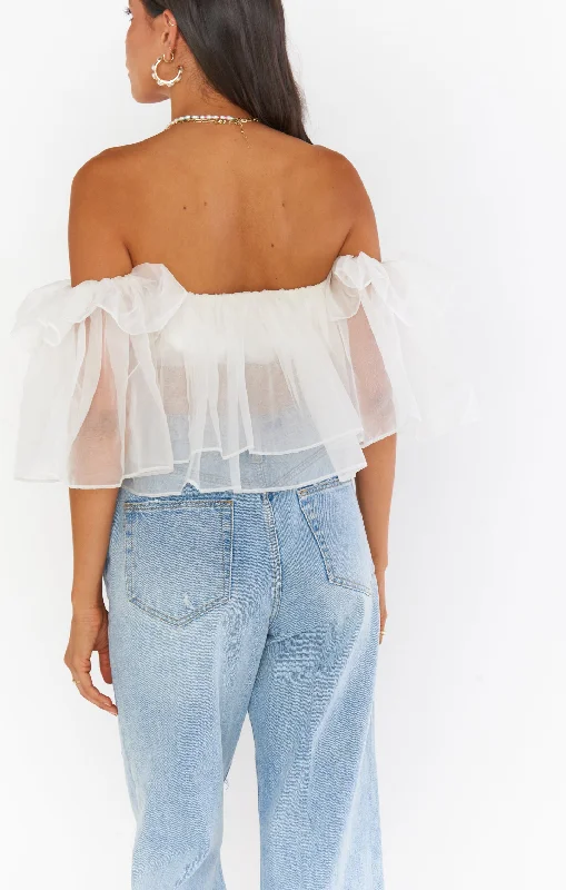 Rossella Ruffle Top ~ White Organza