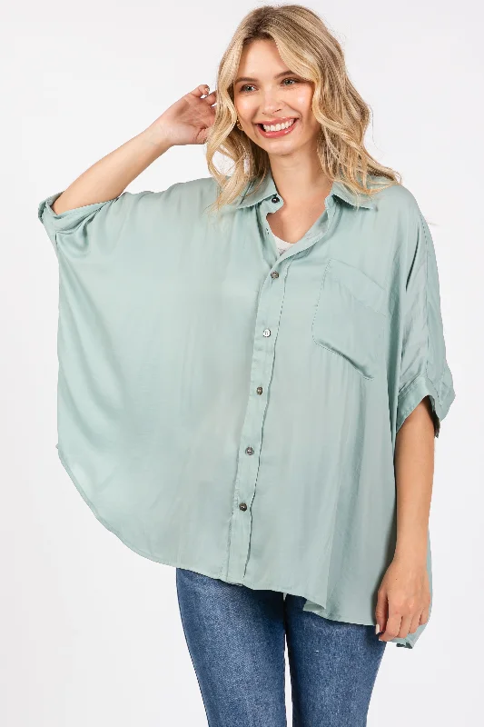 Sage Satin Oversized Shirt