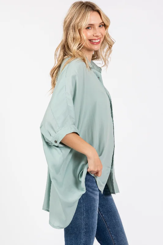 Sage Satin Oversized Shirt