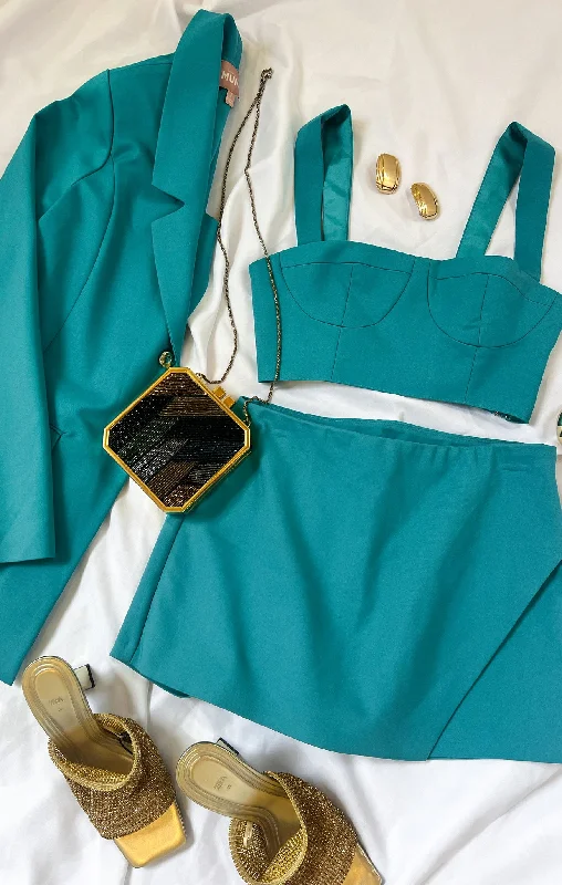 Sally Crop Top ~ Teal Suiting