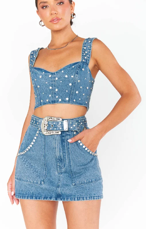 Shania Top ~ Indigo Rhinestone Denim