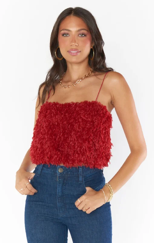 She Cute Top ~ Red Faux Feathers