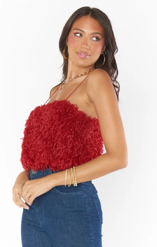 She Cute Top ~ Red Faux Feathers