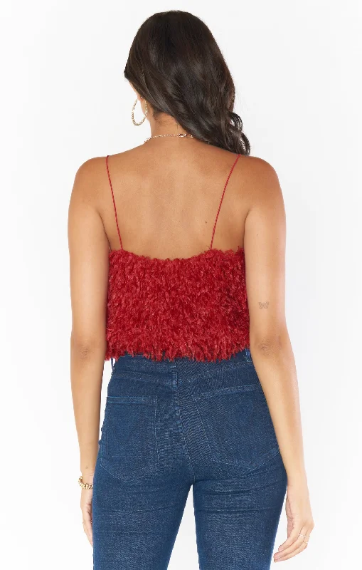 She Cute Top ~ Red Faux Feathers