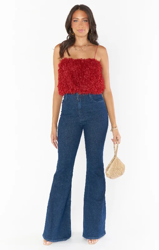 She Cute Top ~ Red Faux Feathers