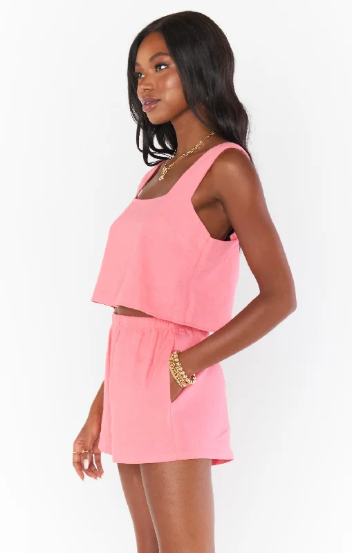 Tara Crop Top ~ Flamingo Pink Linen