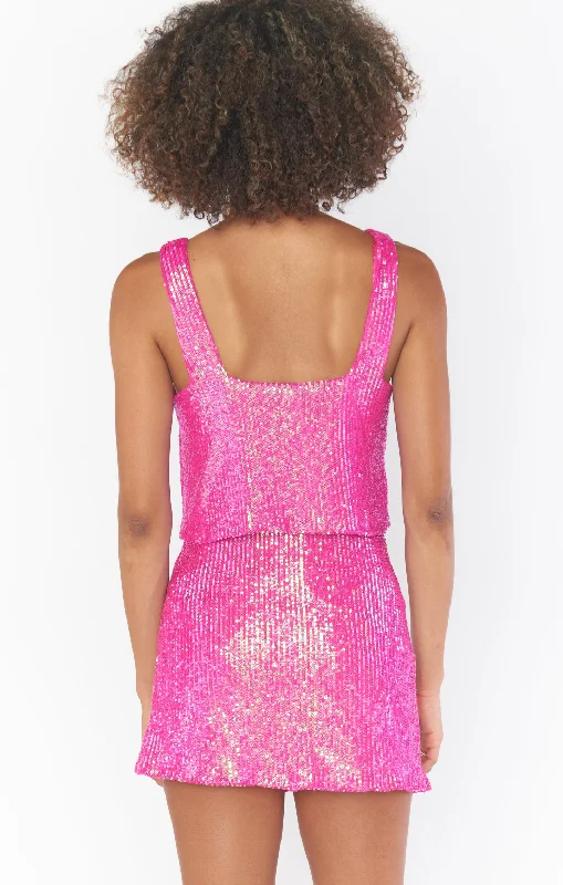 Tara Crop Top ~ Pink Disco Sequin